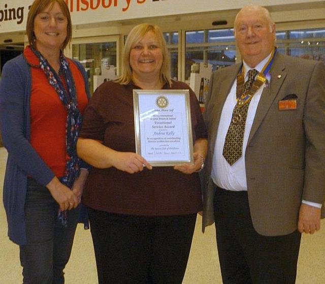 Sue Furby, Andrea Kelly of Heaton Park Sainsbury’s,  Middleton Rotary President Jeffrey Lawton 