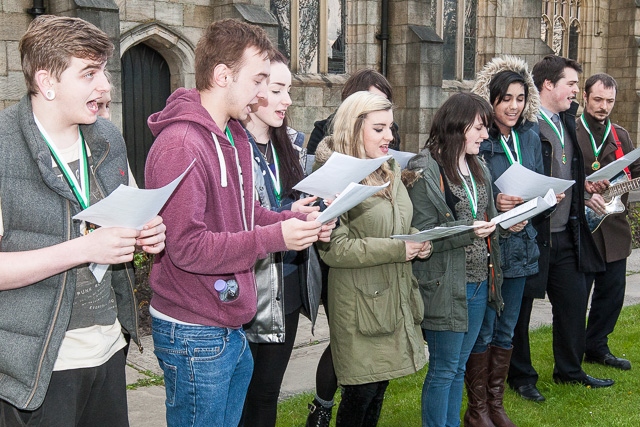 Students of Rochdale Sixth Form College join the Zusammen Choir Procession