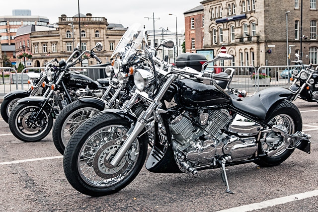 Motorbikes at a bike show in Rochdale town centre (stock photo)