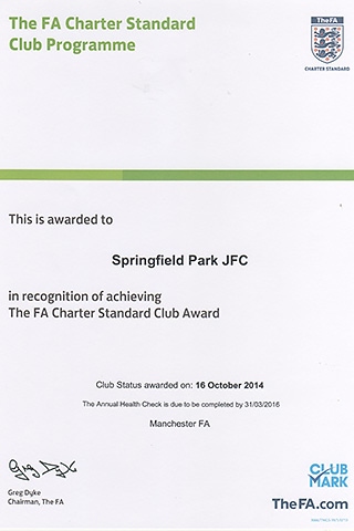 Springfield Park JFC awarded FA Chartered Standard status