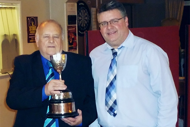 Norden Cricket Club presentation evening<br />Coupe Cup Winner Les Barlow with Dexter Fitton