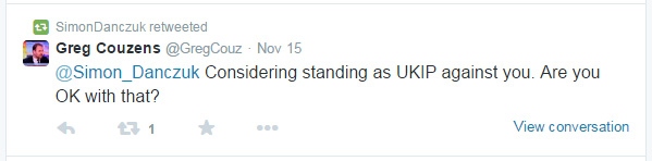 Greg Couzen's 'UKIP' tweet