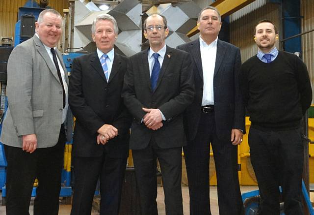 Phil Hargreaves Powersave Solutions, Peter Gilmartin MD Gilwood Fabrications Ltd, Colin Lambert, Leader of Rochdale Council, Iain Coates Powersave Installations and Andrew Gilmartin, Gilwood Company Accountant