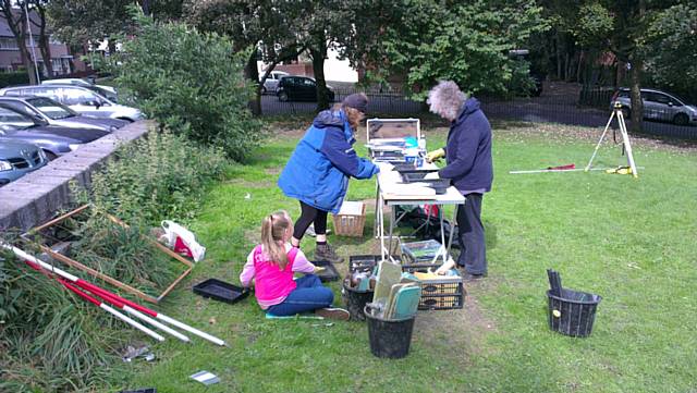 Middleton Archaeological Society members cleaning the finds at archaeological investigation of Clarke Brow / St. Leonard’s Square