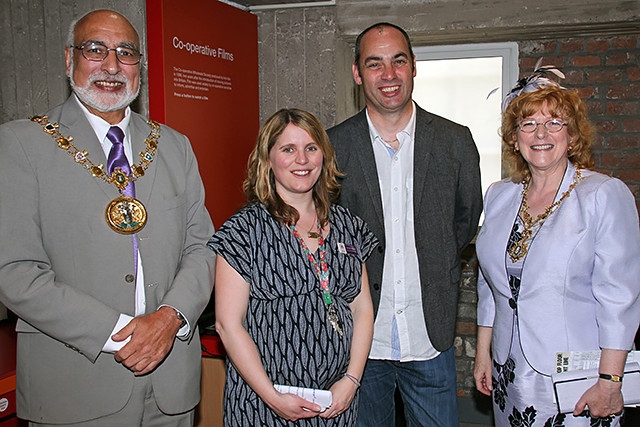 WW1 exhibition launched at the Pioneers Museum<br />Mayor Surinder Biant, Museum Manager Jenny Mabbott, Simon Parkinson, the CEO and Principal of the Co-Op College, and Mayoress Cecile Biant