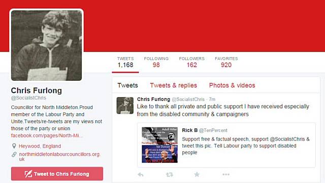 Councillor Chris Furlong defends tweet sent comparing Iain Duncan Smith to Hitler