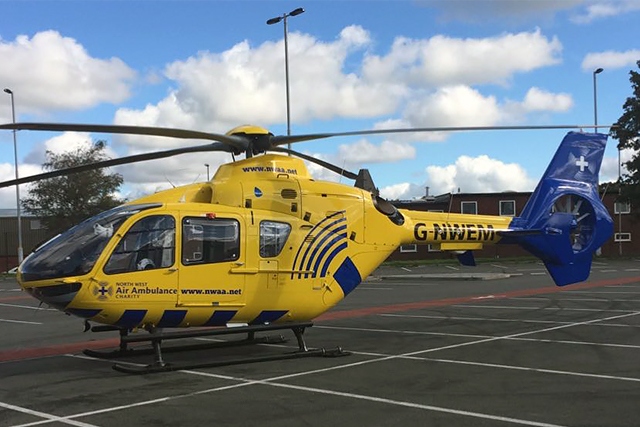 Air ambulance at Rochdale Railway Station