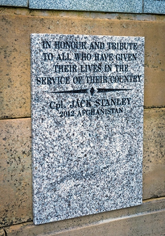 The plaque paying tribute to Corporal Jack Stanley