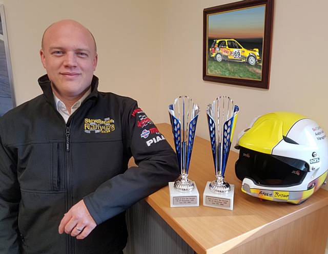 Steve Brown with his winning trophies from the Rally van Kortrijk