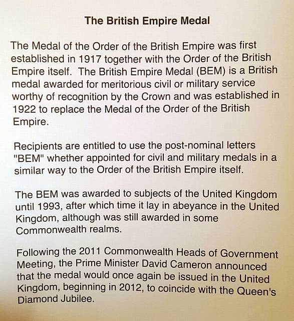 The British Empire Medal citation