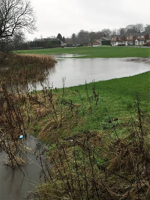 The field itself (Heritage Green), which is almost opposite across Shearing Avenue, was covered in water 