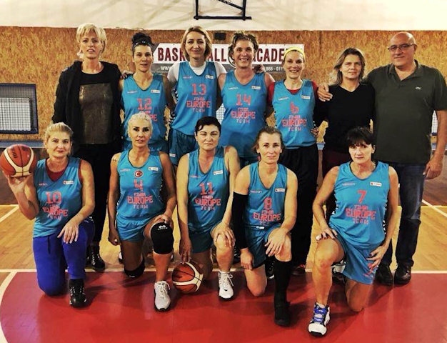 Helen Smith on an international ladies Basketball team FIMBA Europe 
