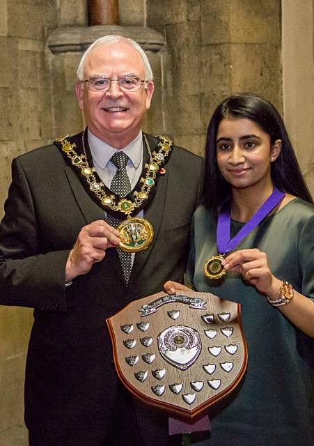 Mayor of Rochdale Councillor Ray Dutton with Rochdale's newly elected Youth Parliament member, Sarah Mahmood