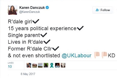 Karen Danczuk confirming on Twitter she is a 'single parent'