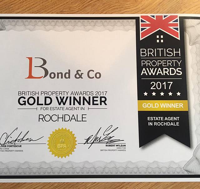 Bond & Co Gold Winner, Estate Agent in Rochdale in the British Property Awards 2017