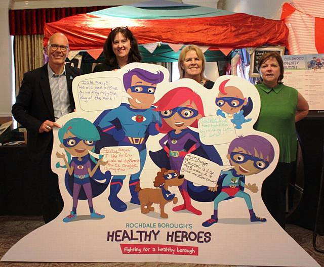 Robin Ireland, Andrea Fallon, Councillor Jacqueline Beswick and Councillor Donna Martin with the Healthy Heroes