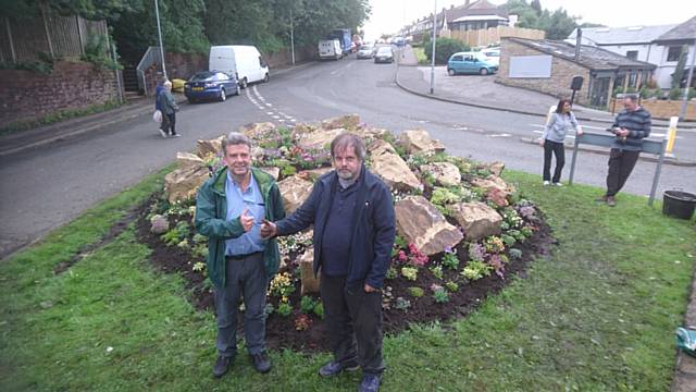 Rochdale In Bloom Chairman Nigel Morrell and Vice-chairman Roy Downs at the new feature on Elmsfield Avenue