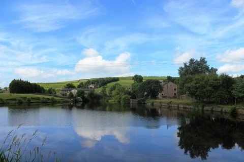 A view from the main fishing spot- reservoir next to Smallshaw Farm towards Rooley Moor Road