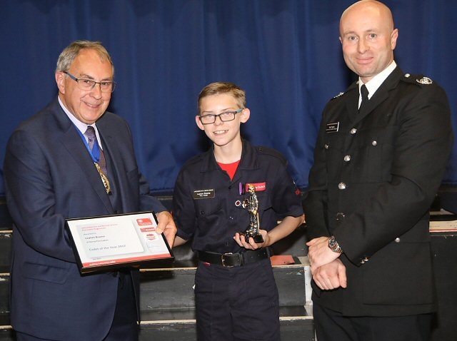 Cadet of the year Leyton Brame receives his award from Mayor of Rossendale Councillor Colin Crawforth