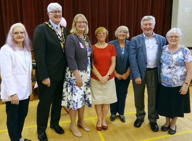 Linda Bailey, Mayor Ian Duckworth, Mayoress Christine Duckworth, Pat Sutton, Marie Hamer, Tony Lloyd MP, Ann Sutton