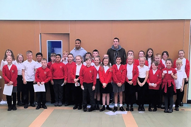 Rochdale players Joe Thompson and Jim McNulty visited Newhey Primary School as part of the Primary Stars Programme last season.