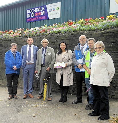Dale's Frances Fielding (centre) with Rochdale In Bloom chairman Nigel Morrell (far left), vice chairman Roy Down (second from right) and In Bloom judges