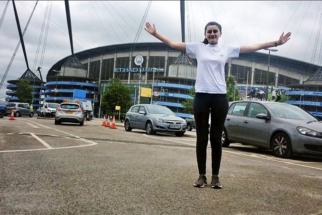 Nieve Pegg outside Manchester City's Etihad stadium