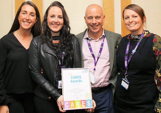 Heywood, Middleton and Rochdale Paediatric Physiotherapy team: Joanna Simpson, Lindsey Murray, Garry Hodgkinson, Lisa Haywood with their CARES Award 