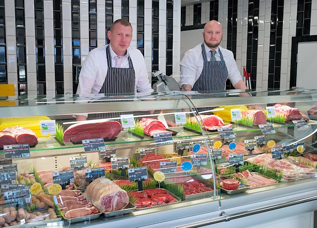 Darren Rushton and Stephen Bamford from Rochdale's Choice Family Butchers in Rochdale Market