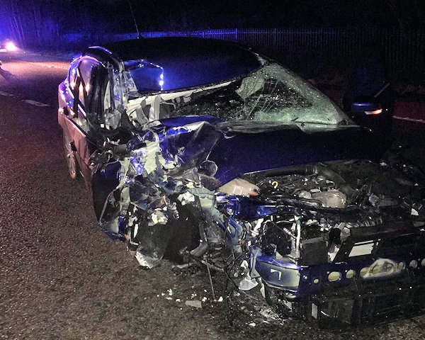 Damage to a Ford Focus travelling at high speed into the back of a gritter 