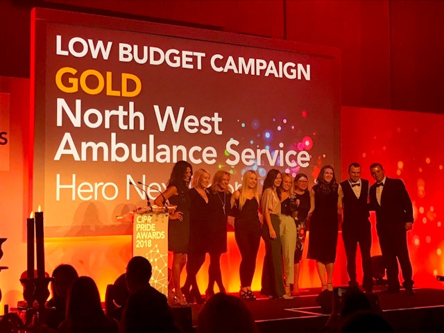 North West Ambulance Service communications team presented with two gold awards at the Chartered Institute of Public Relations PRide Awards 2018 