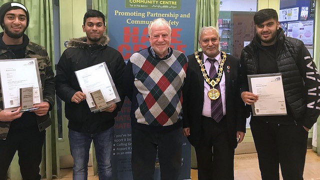 Mayor Mohammed Zaman and Council Leader Allen Brett with young achievers