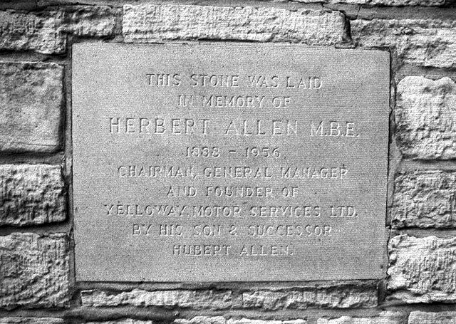 Yelloway: The memorial stone placed in the wall of the new travel centre by Hubert Allen in memory of his father back in 1932