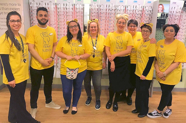Rochdale Specsavers team members on Children in Need Day