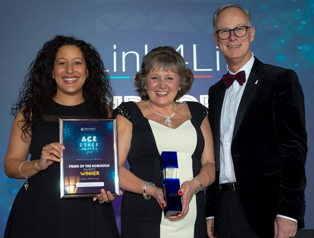  Irene Peachey (centre) was awarded the pride of the borough award at Rochdale Council's Ace Staff Awards in 2018