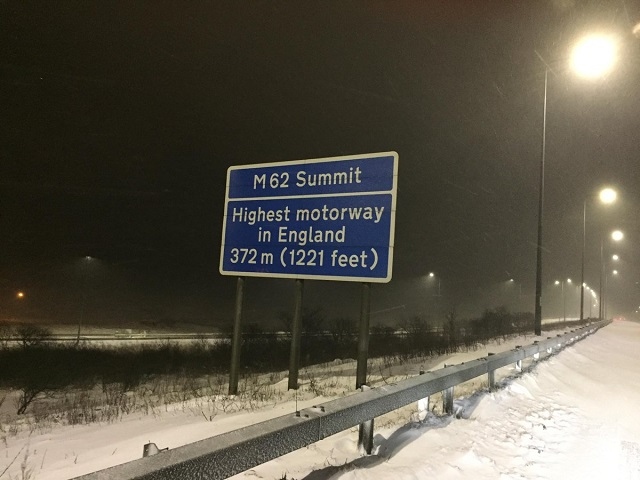 There could be as much as 20cm of snow at the peak of the M62