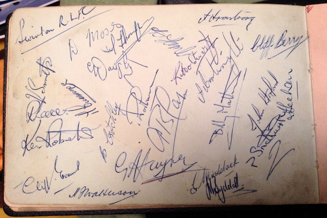 The Swinton Lions' signatures from over 60 years ago, including Geoff's