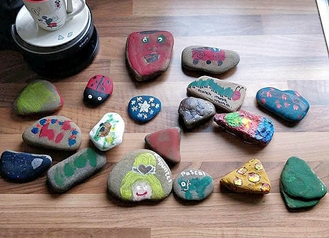 Families have been hiding colourful rocks like these around the borough