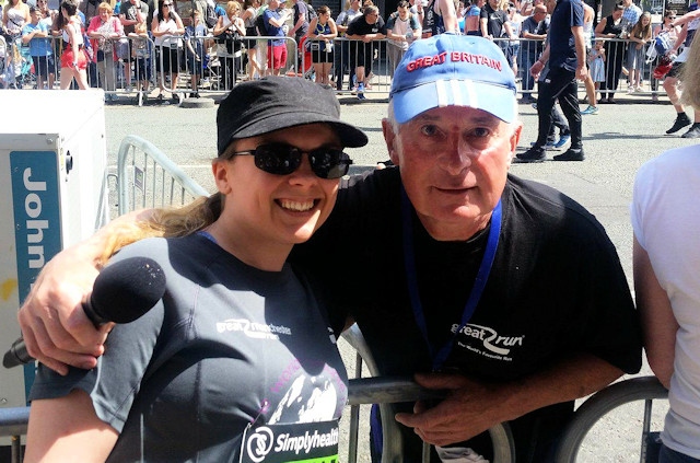 Rochdale Online journalist Michelle Kight with race commentator Andy O'Sullivan, of Andems Runners