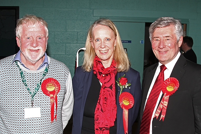 Labour leader Councillor Allen Brett with Liz McInnes MP and Tony Lloyd MP delighted with the Labour results