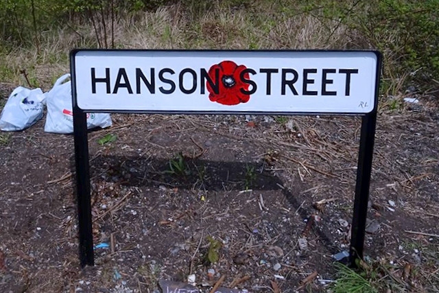 The Hanson Street sign 