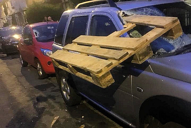 One pallet was embedded into the driver's seat after spearing through the windscreen