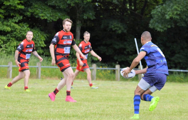 Dom Kershaw, Littleborough Rugby League, looking to exploit the opposition defence