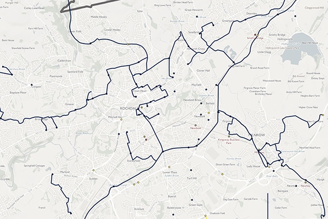 Proposed ‘Beelines’ cycling and walking network  in Rochdale borough