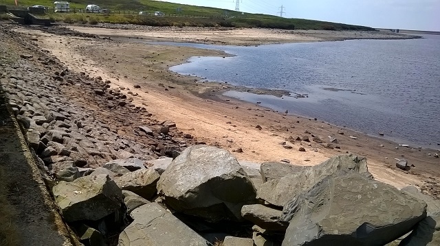 Never jump into or swim in open water, including reservoirs (pictured: Blackstone Edge Reservoir)