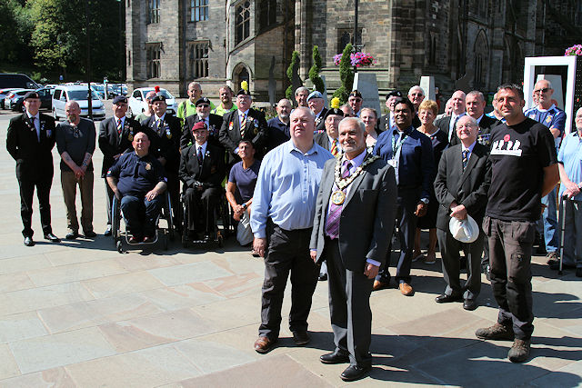 Mayor Mohammed Zaman and Deputy Mayor, Billy Sheerin, Veterans and councillors at the opening of the pop-up World War One Garden