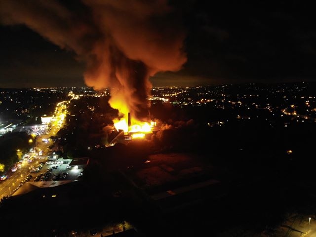 Huge fire at mill on Greenfield Lane