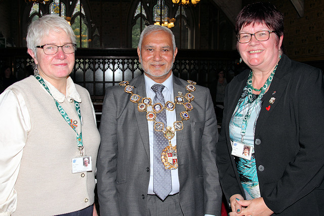 Mayor Mohammed Zaman with Councillors Wendy Cocks (left) and Janet Emsley (right)