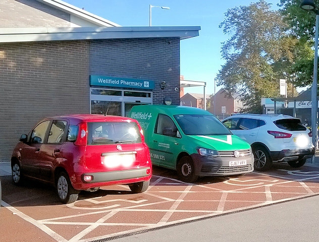 Pharmacy van takes disabled parking spot at The Hub Wellfield Pharmacy on Oldham Road