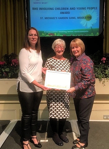 Lisa Proctor-Shepherd, Janet Robinson and Pat Proctor with their 'Outstanding' award for St Michael's Garden Gang
